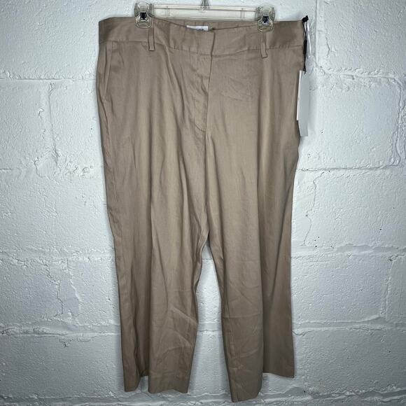 Calvin Klein Women’s Tan Linen Blend Cropped Straight Pants Size 16 - Picture 2 of 8